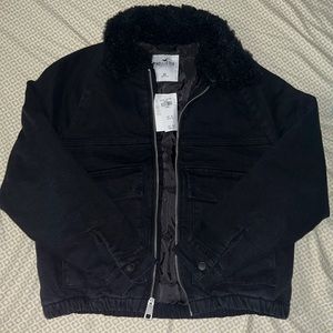 Hollister Oversized Black Bomber Jacket with Faux Collar